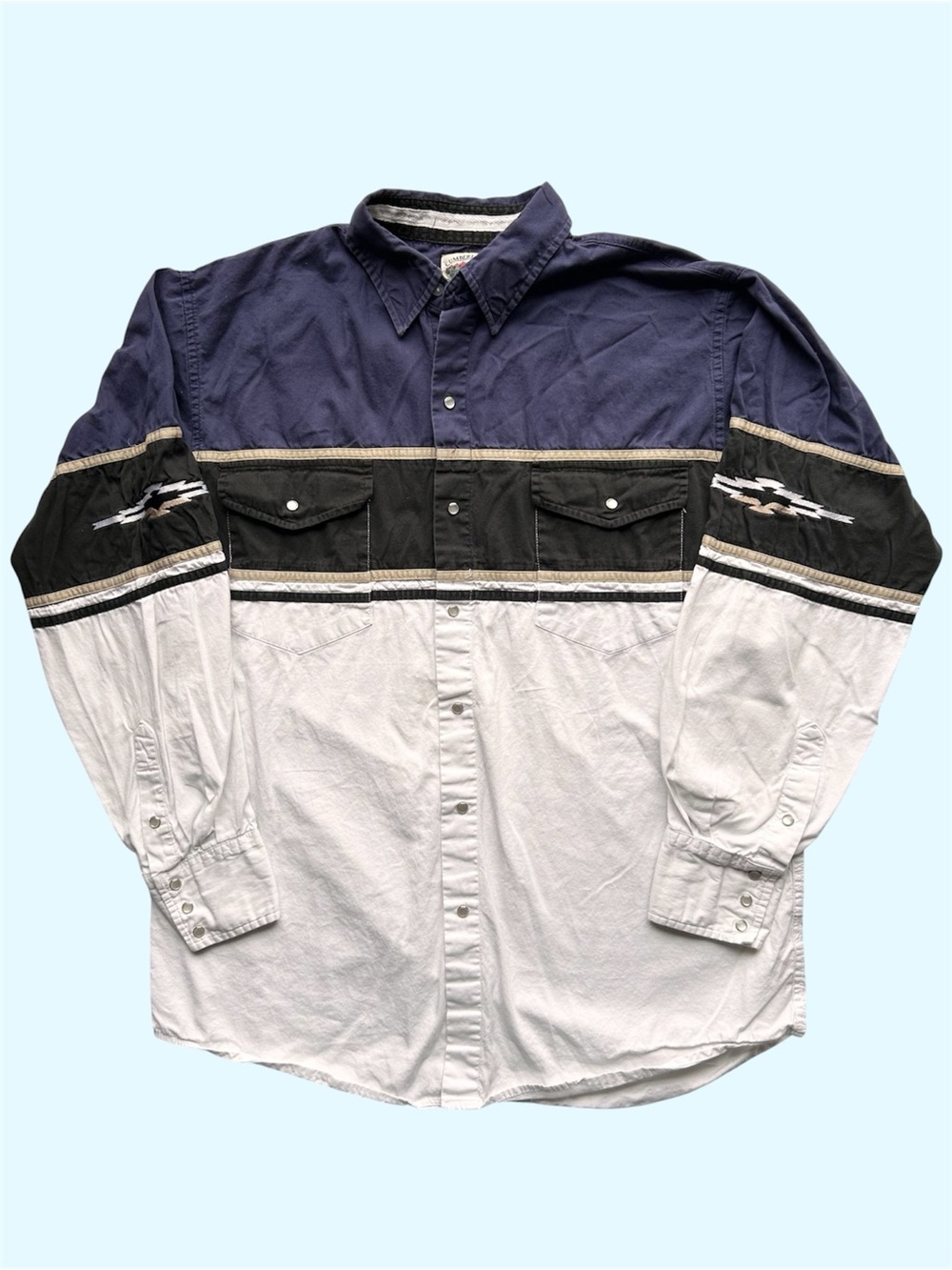 Vintage 90s Cumberland Outfitters Aztec Colorblock Pearl Snap Button Down Large